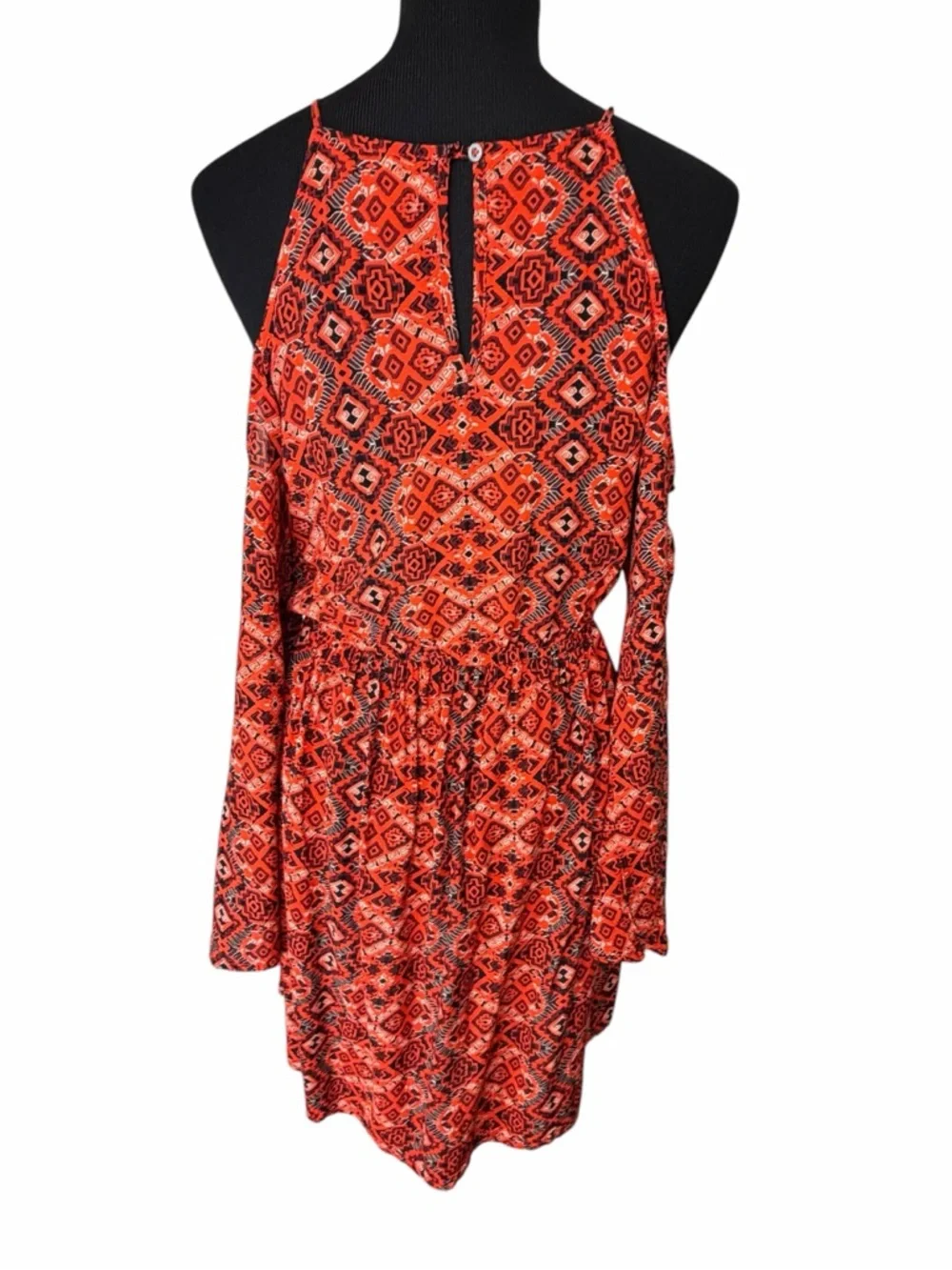 ABERCROMBIE & FITCH RED ORANGE GEOMETRIC COLD SHOULDER DRESS SIZE SMALL